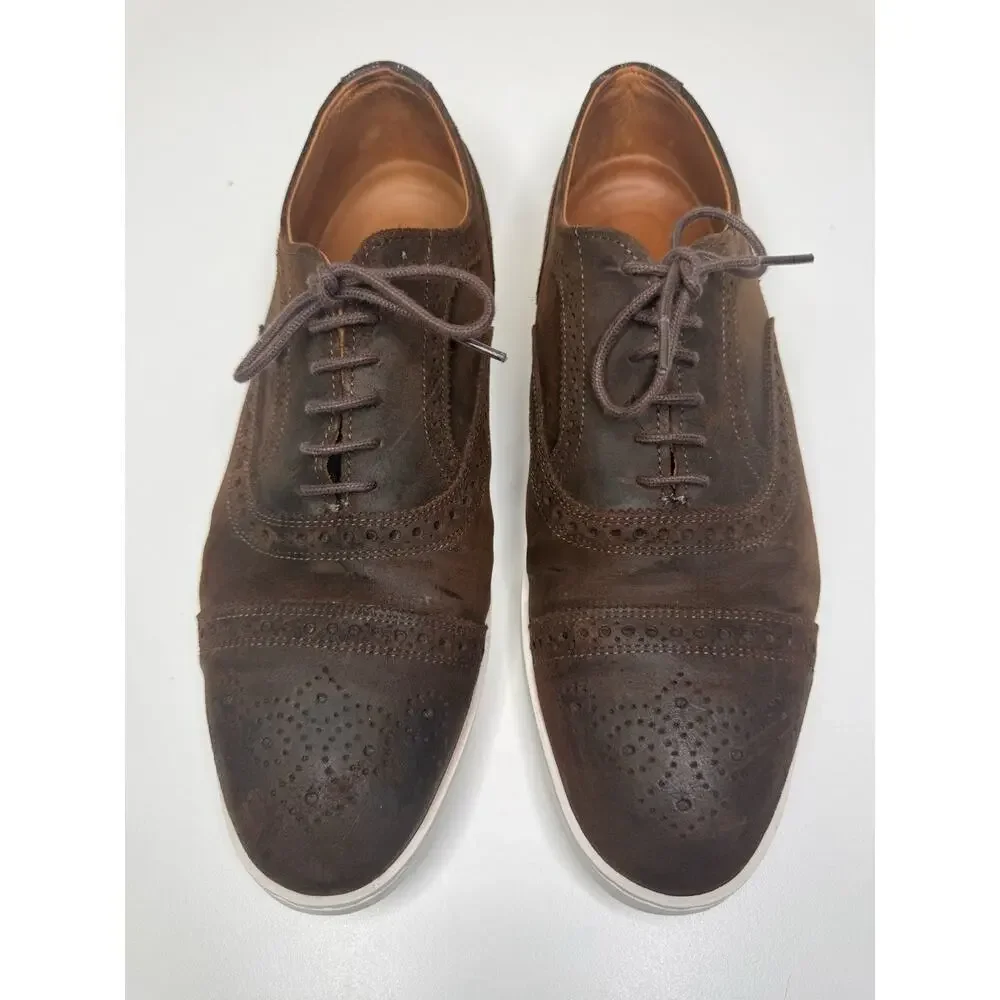 Allen Edmonds Strand Brogue Oxford Mens 11.5 Brown Waxed Suede Lace Up Sneaker